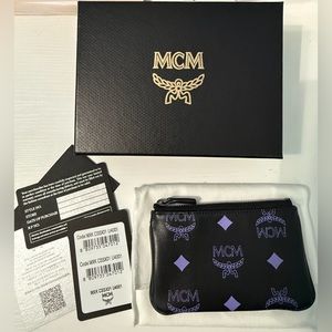 MCM Color Splash Collection Black and Purple Leather Key Pouch